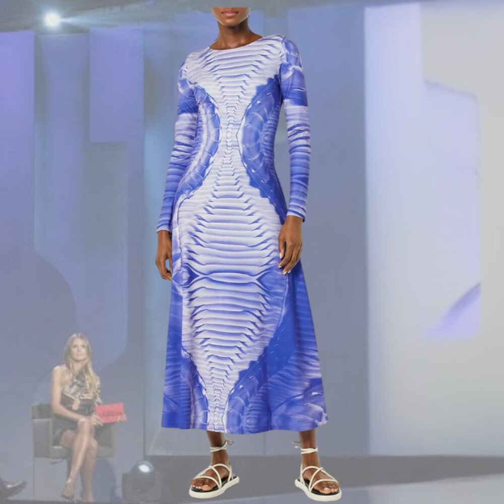 NWT - Making the Cut S3E6 Wide Crew Neck Maxi Dress - MTC3-EP6-WL - Blue - S